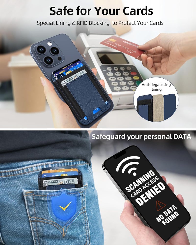 ExtreLife Phone Card Holder, Leather Phone Wallet Stick On, Stronger Adhesive Card Holder for Back of Phone, Credit Card Holder for Phone Case iPhone, Samsung, Android , RFID Blocking, Fit 7 Cards, Navy Blue - Image 4